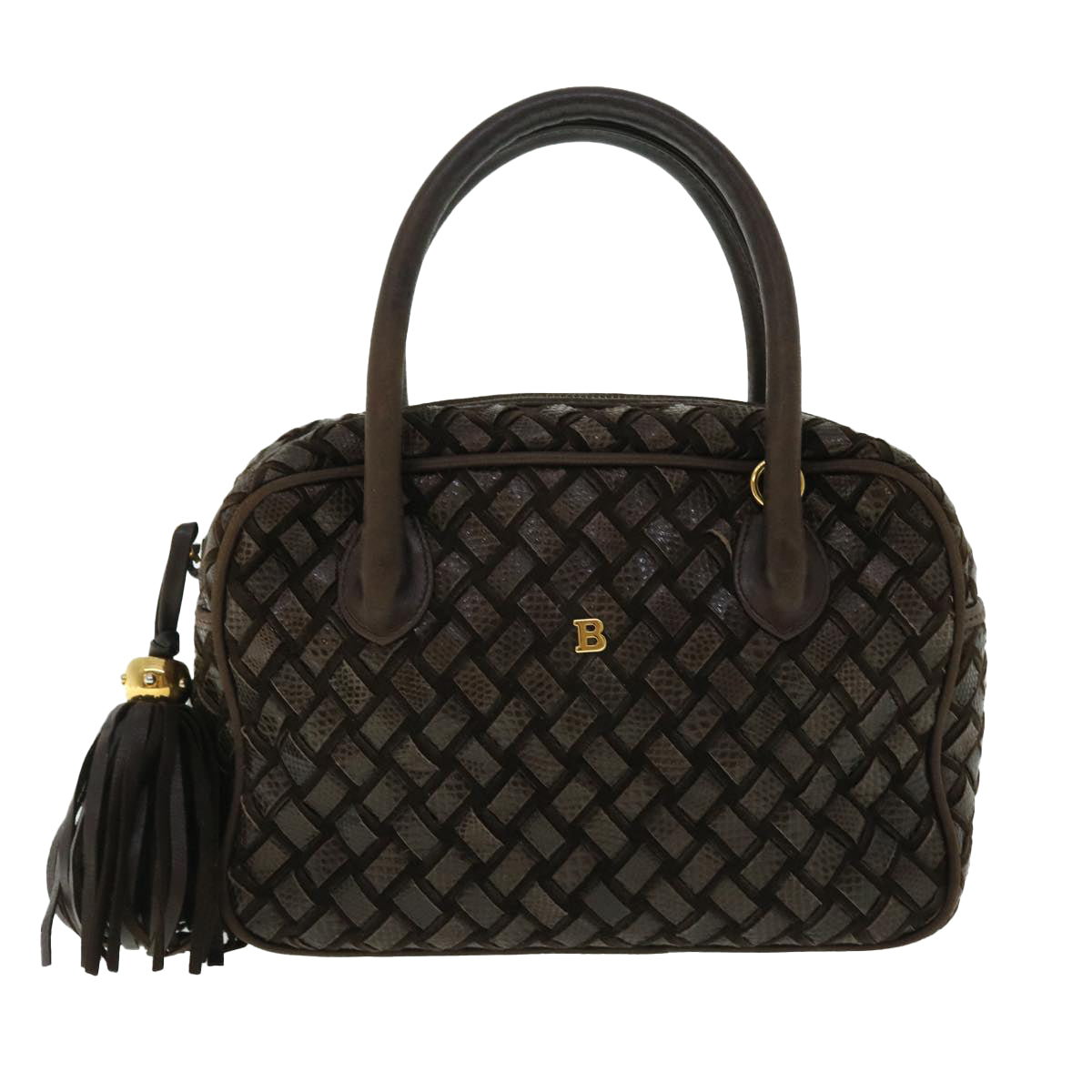 BALLY Quilted Hand Bag Leather Brown Auth 50769