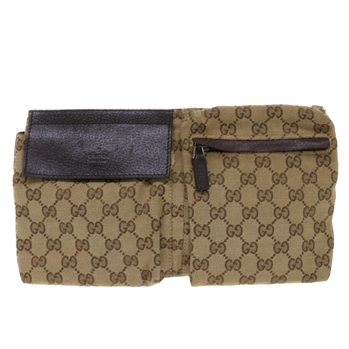 GUCCI GG Canvas Waist bag Leather Beige 28566 Auth 50781