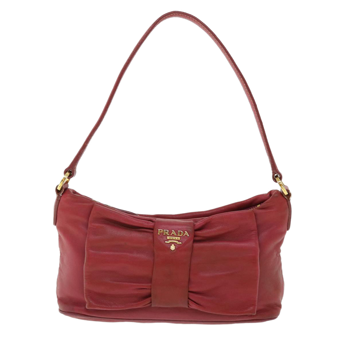 PRADA Accessory Pouch Leather Red Auth 50782