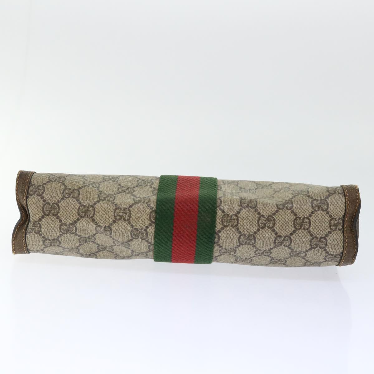 GUCCI GG Canvas Web Sherry Line Clutch Bag PVC Leather Beige Red Auth 50791