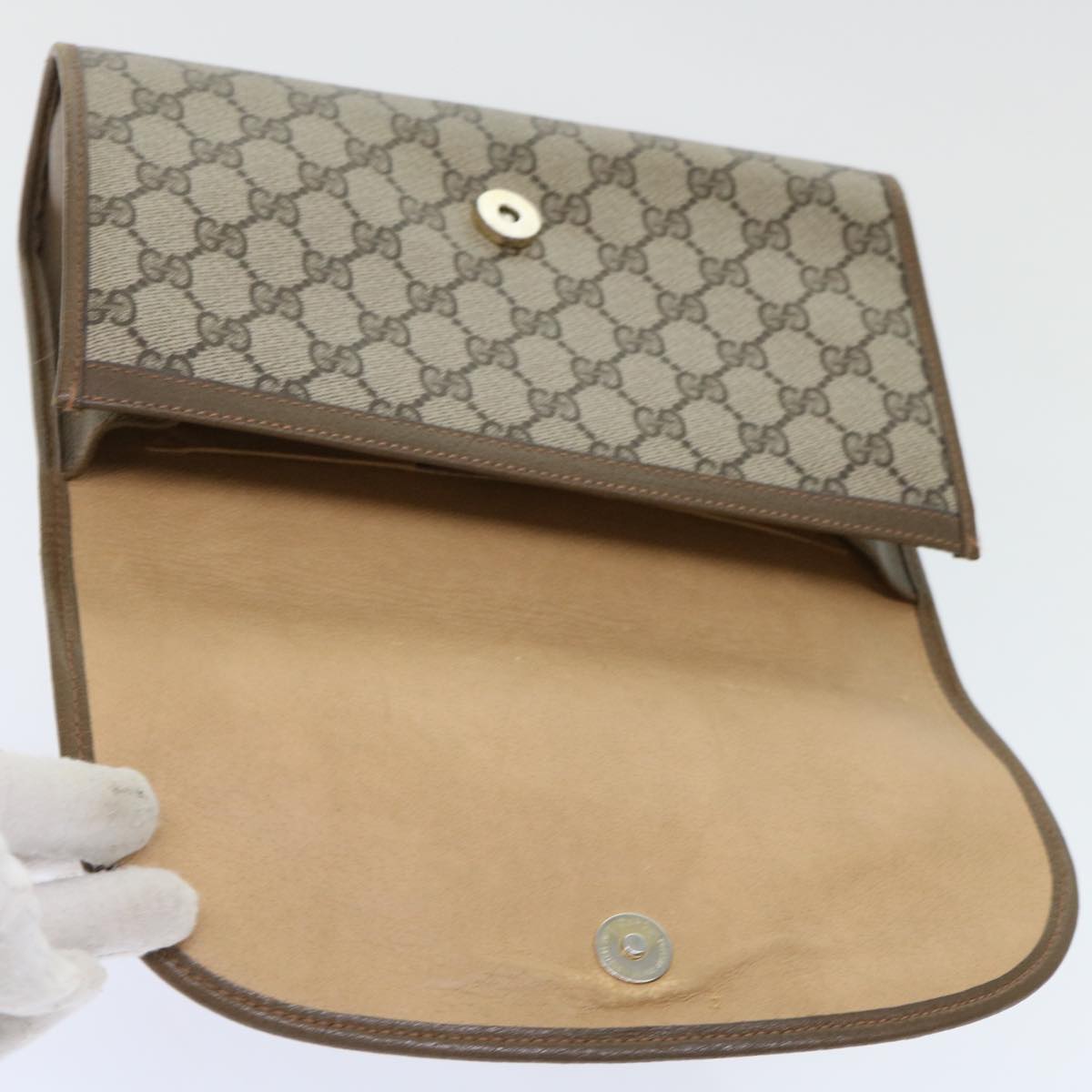 GUCCI GG Canvas Web Sherry Line Clutch Bag PVC Leather Beige Red Auth 50794