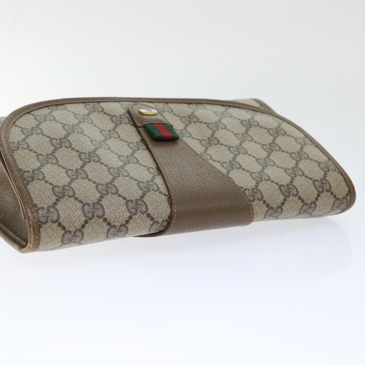 GUCCI GG Canvas Web Sherry Line Clutch Bag PVC Leather Beige Red Auth 50794