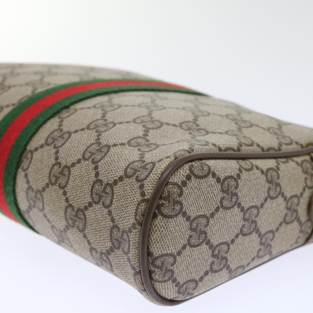 GUCCI GG Canvas Web Sherry Line Clutch Bag PVC Leather Beige Red Auth 50795