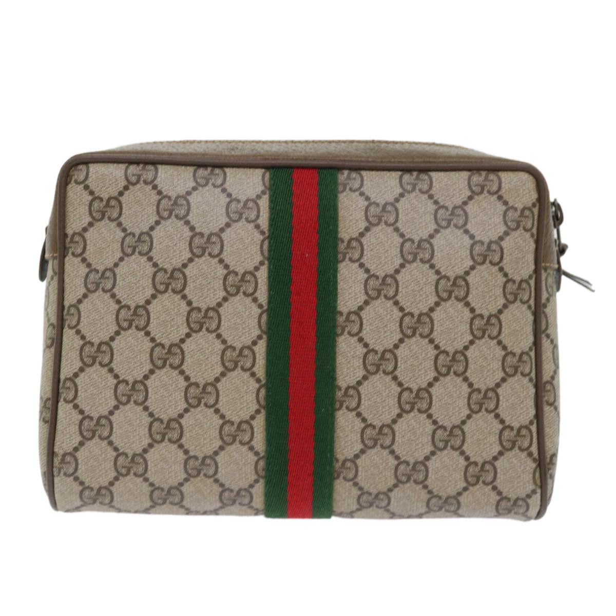 GUCCI GG Canvas Web Sherry Line Clutch Bag PVC Leather Beige Red Auth 50795 - 0