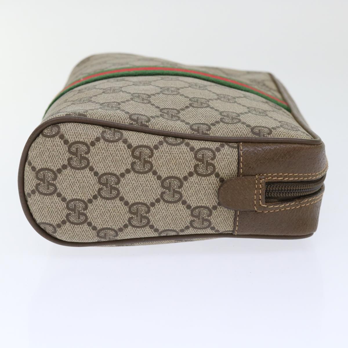 GUCCI GG Canvas Web Sherry Line Clutch Bag PVC Leather Beige Red Auth 50795