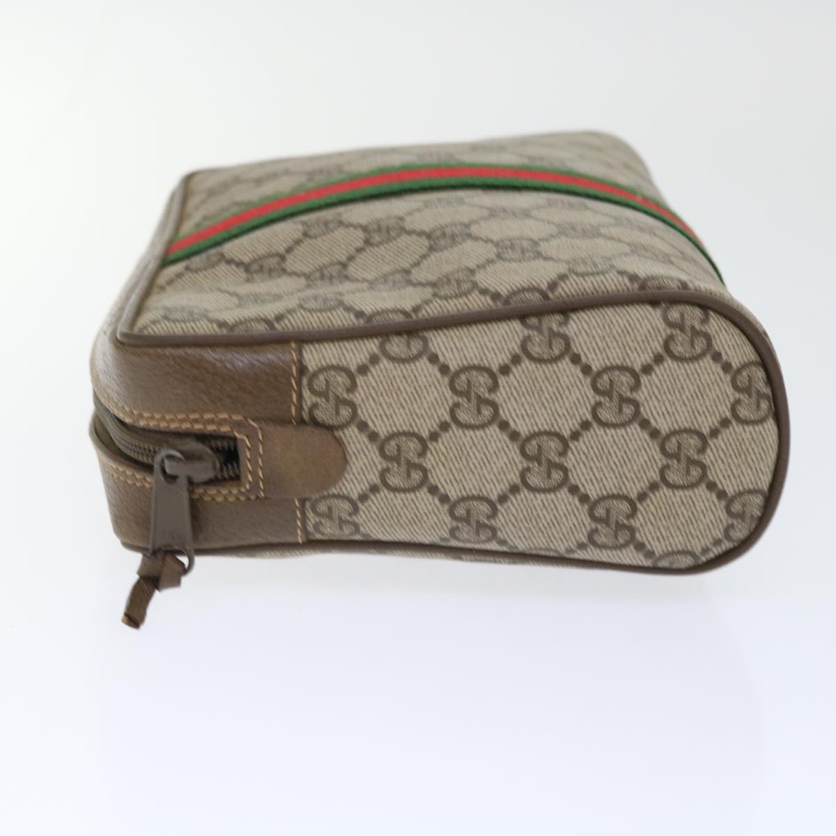 GUCCI GG Canvas Web Sherry Line Clutch Bag PVC Leather Beige Red Auth 50795