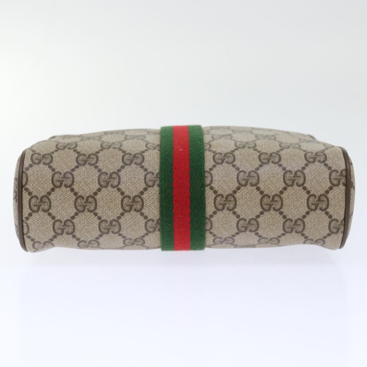 GUCCI GG Canvas Web Sherry Line Clutch Bag PVC Leather Beige Red Auth 50795