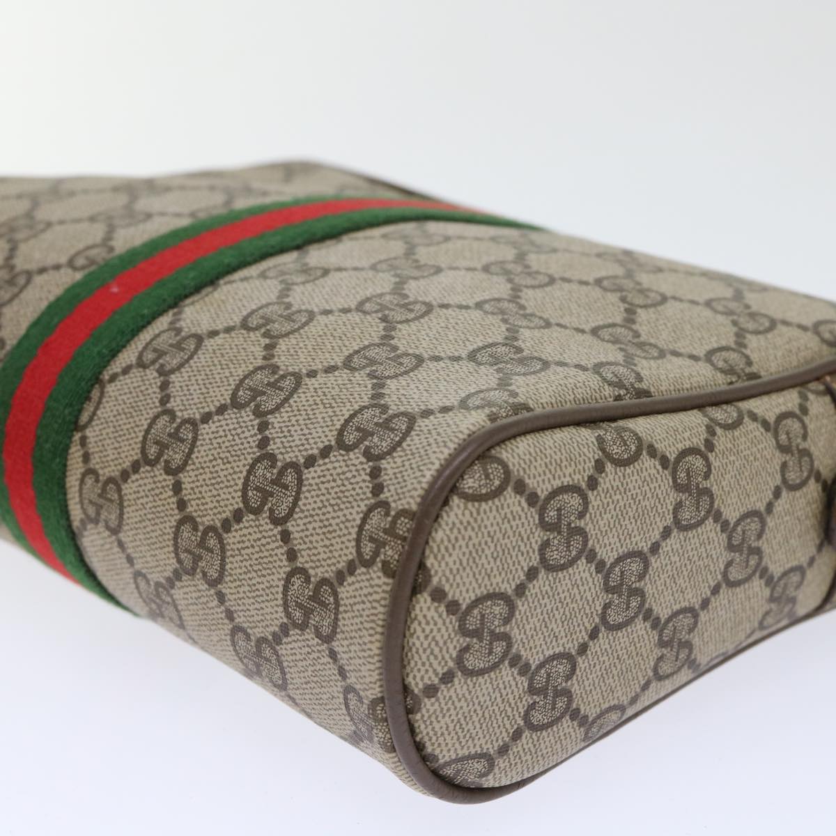 GUCCI GG Canvas Web Sherry Line Clutch Bag PVC Leather Beige Red Auth 50795