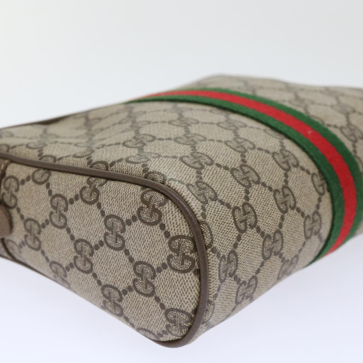 GUCCI GG Canvas Web Sherry Line Clutch Bag PVC Leather Beige Red Auth 50795