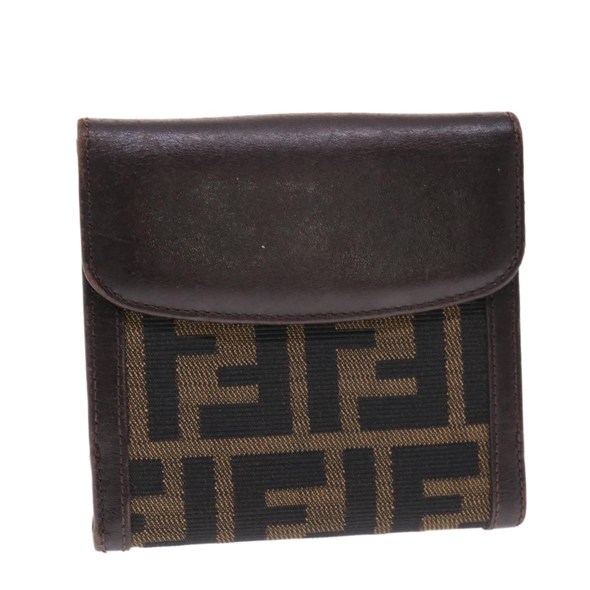 FENDI Zucca Canvas Wallet Black Brown Auth 50832