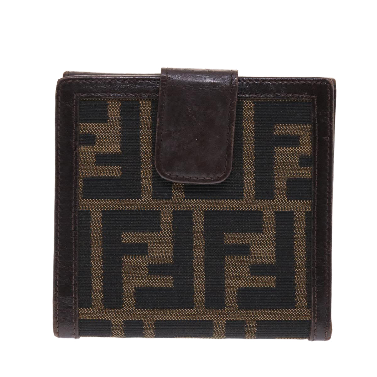 FENDI Zucca Canvas Wallet Black Brown Auth 50832 - 0