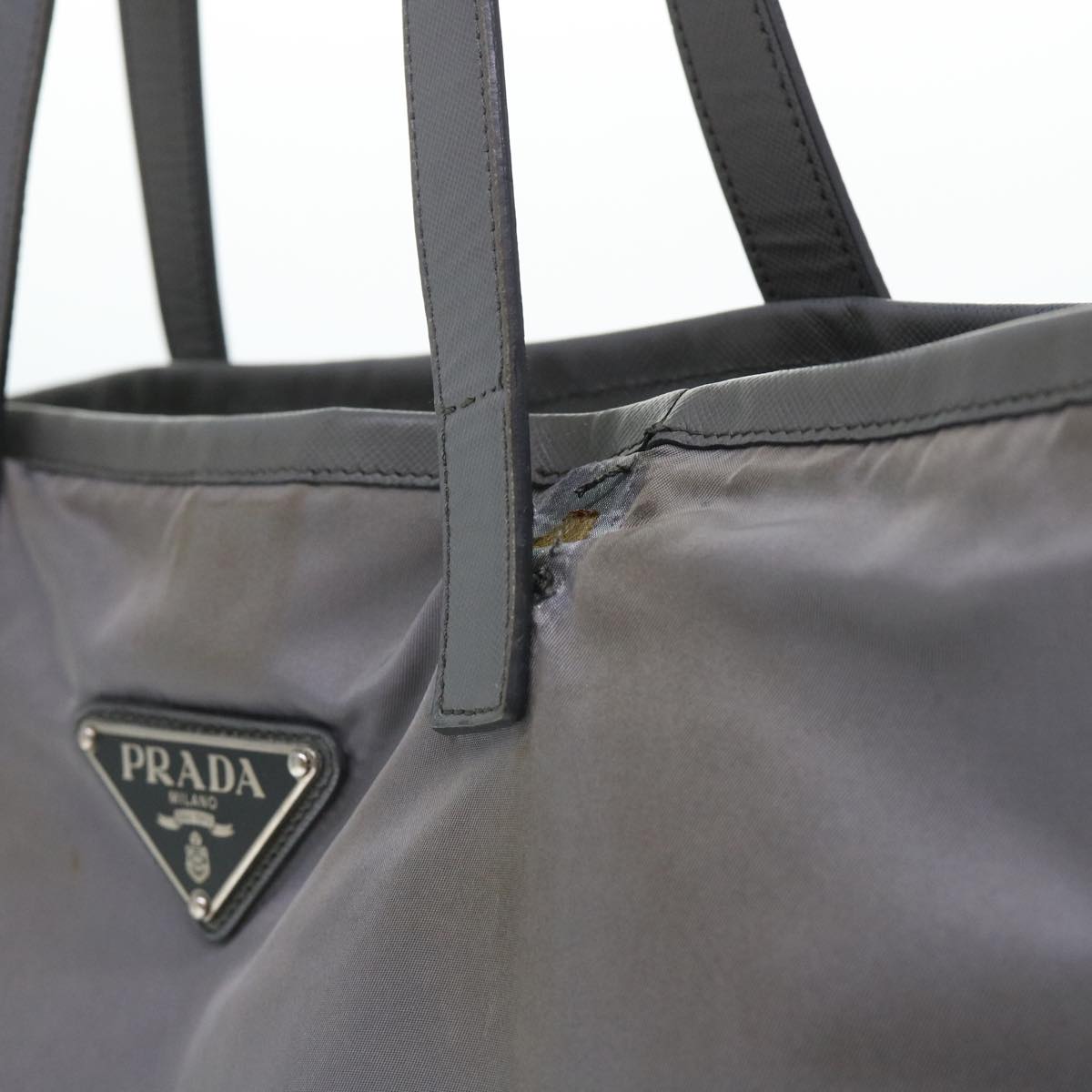PRADA Shoulder Bag Nylon Leather Gray Auth 50836 - 0