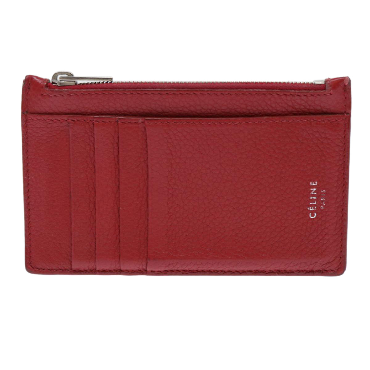 CELINE Coin Purse Leather Red Auth 50848