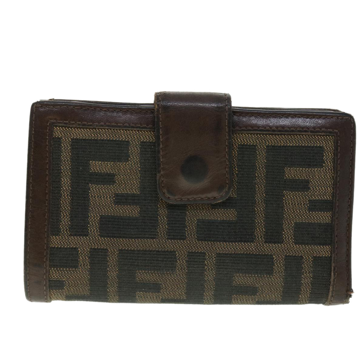 FENDI Zucca Canvas Wallet Black Brown Auth 50849 - 0