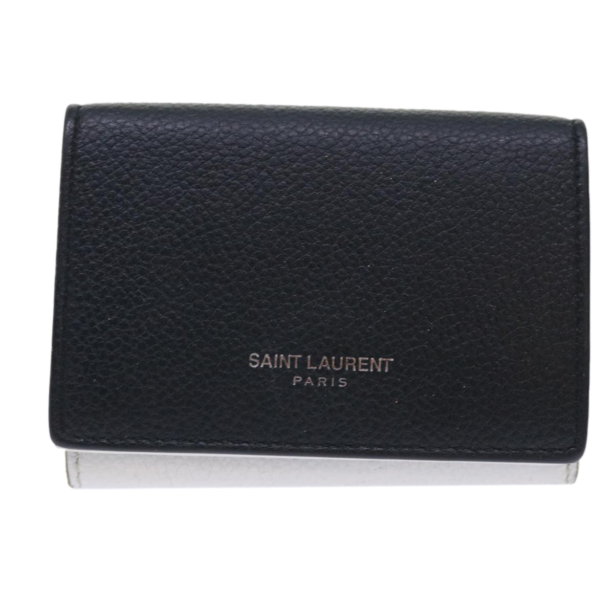 SAINT LAURENT Coin Purse Leather White Black Auth 50852