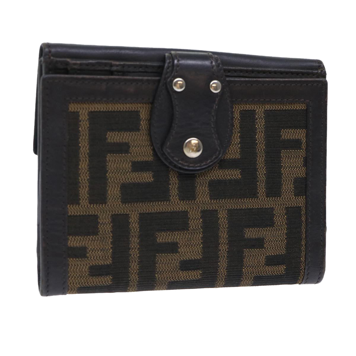 FENDI Zucca Canvas Wallet Black Brown Auth 50855