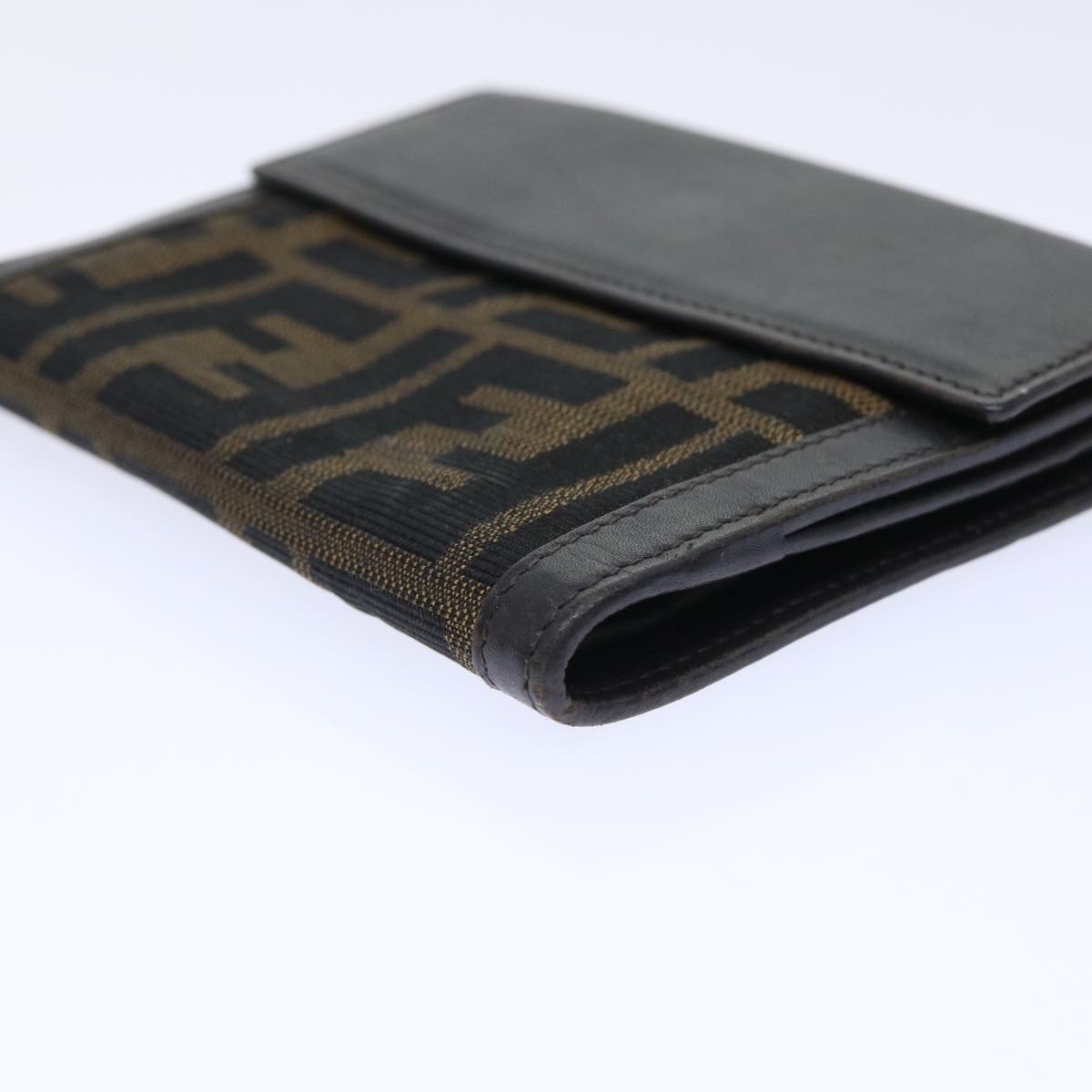 FENDI Zucca Canvas Wallet Black Brown Auth 50855