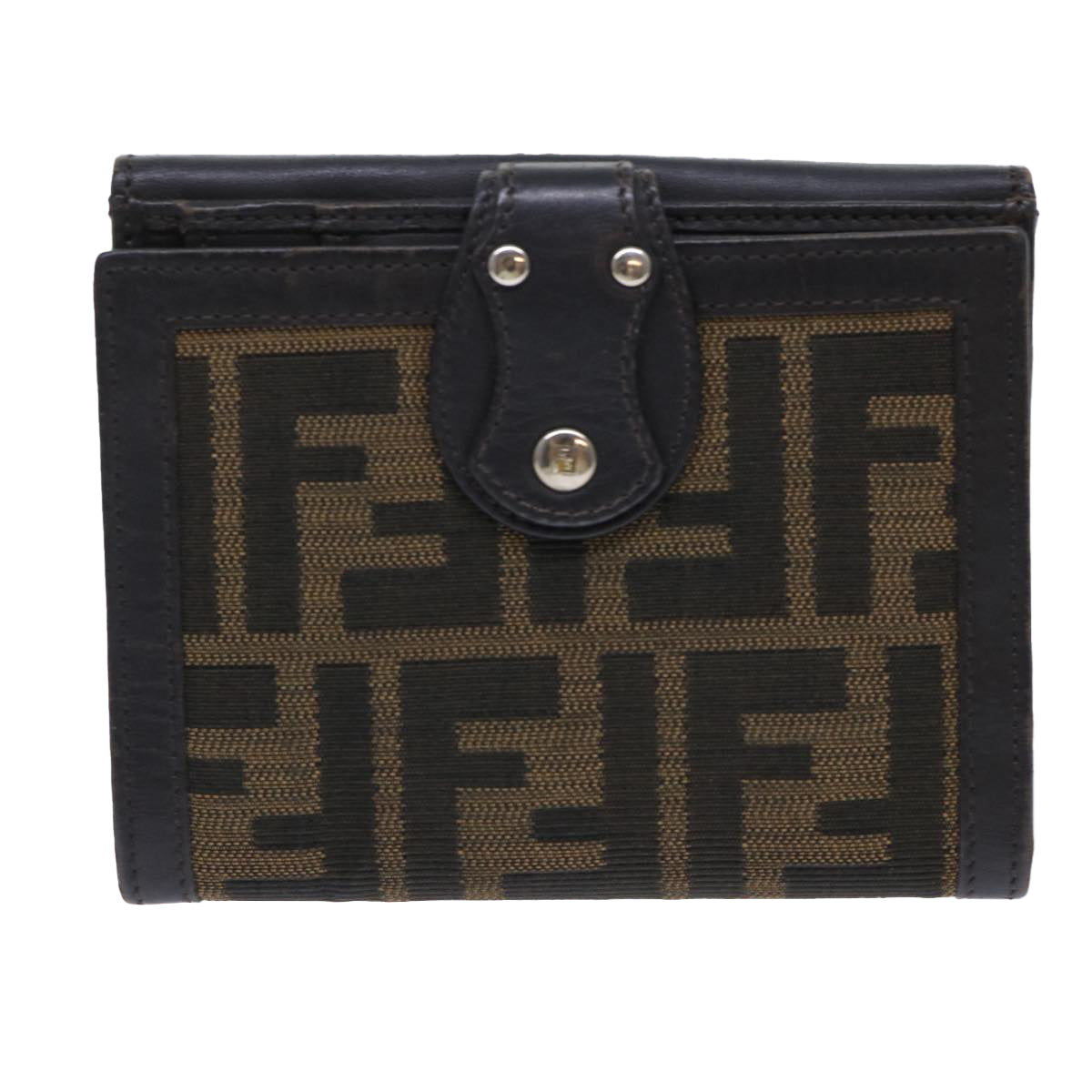 FENDI Zucca Canvas Wallet Black Brown Auth 50855