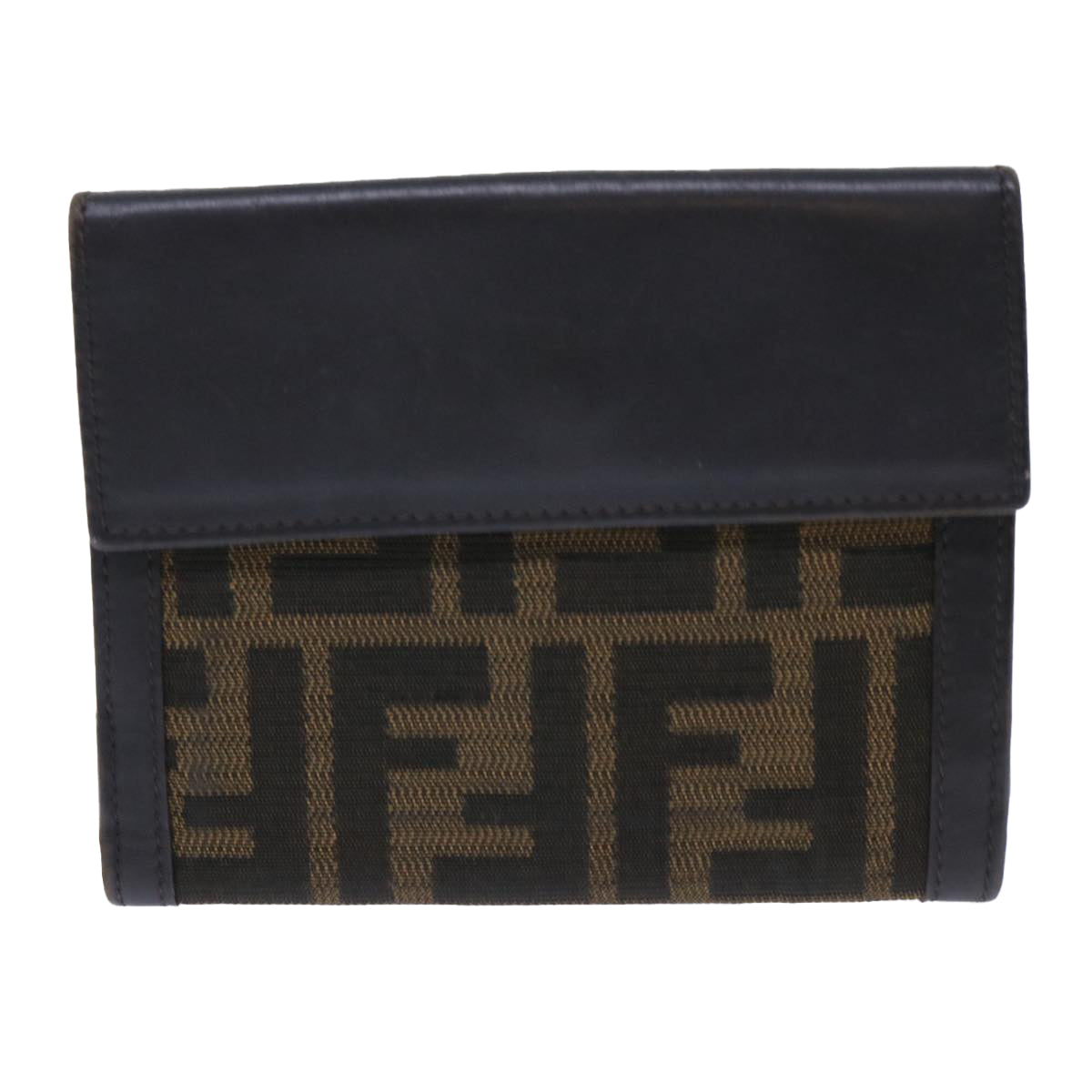 FENDI Zucca Canvas Wallet Black Brown Auth 50855