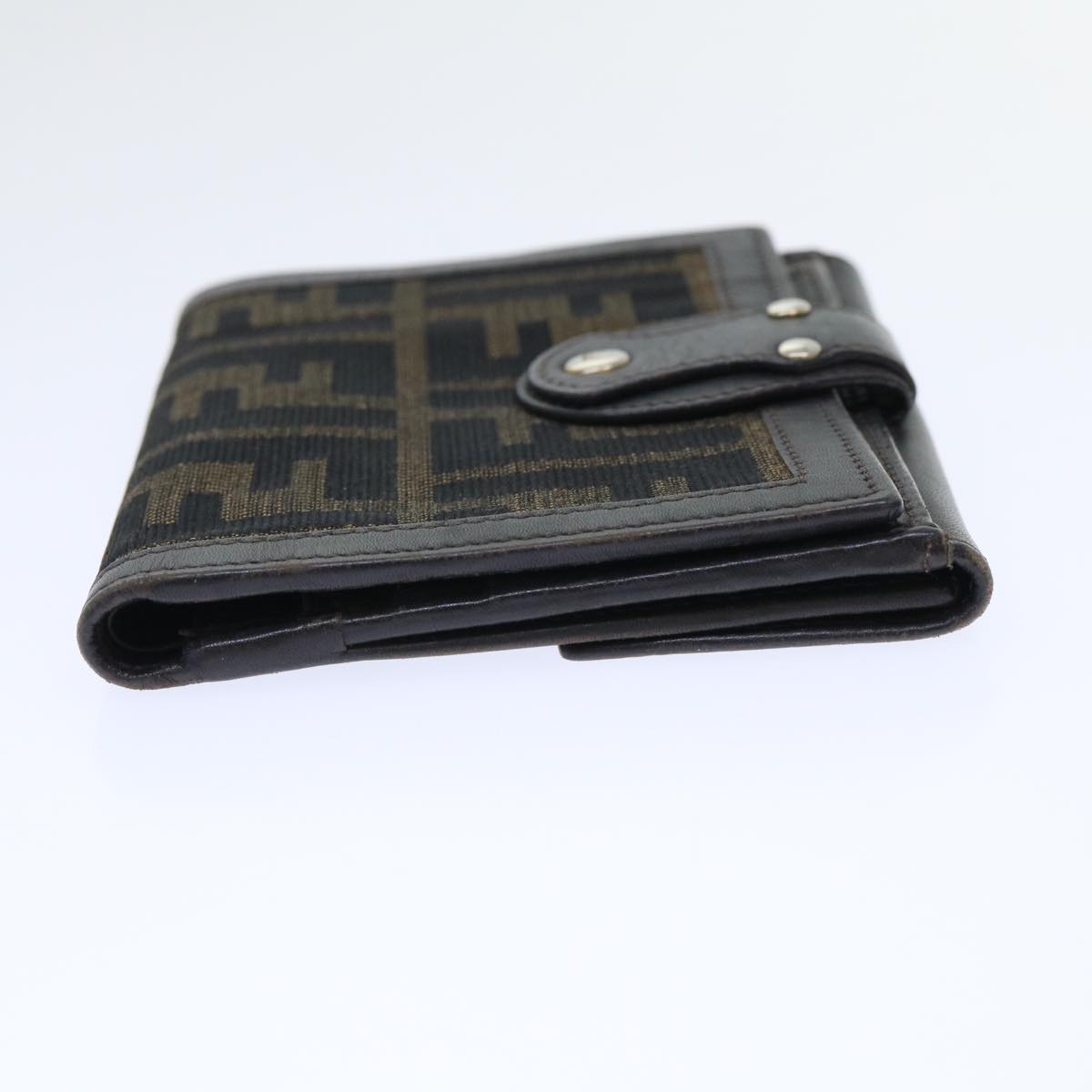 FENDI Zucca Canvas Wallet Black Brown Auth 50855