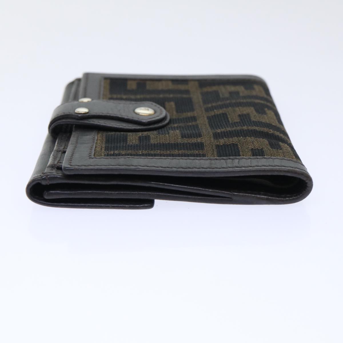 FENDI Zucca Canvas Wallet Black Brown Auth 50855