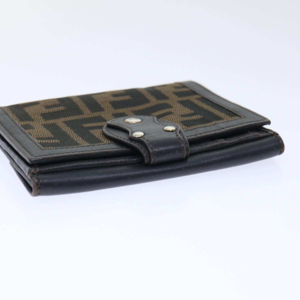 FENDI Zucca Canvas Wallet Black Brown Auth 50855