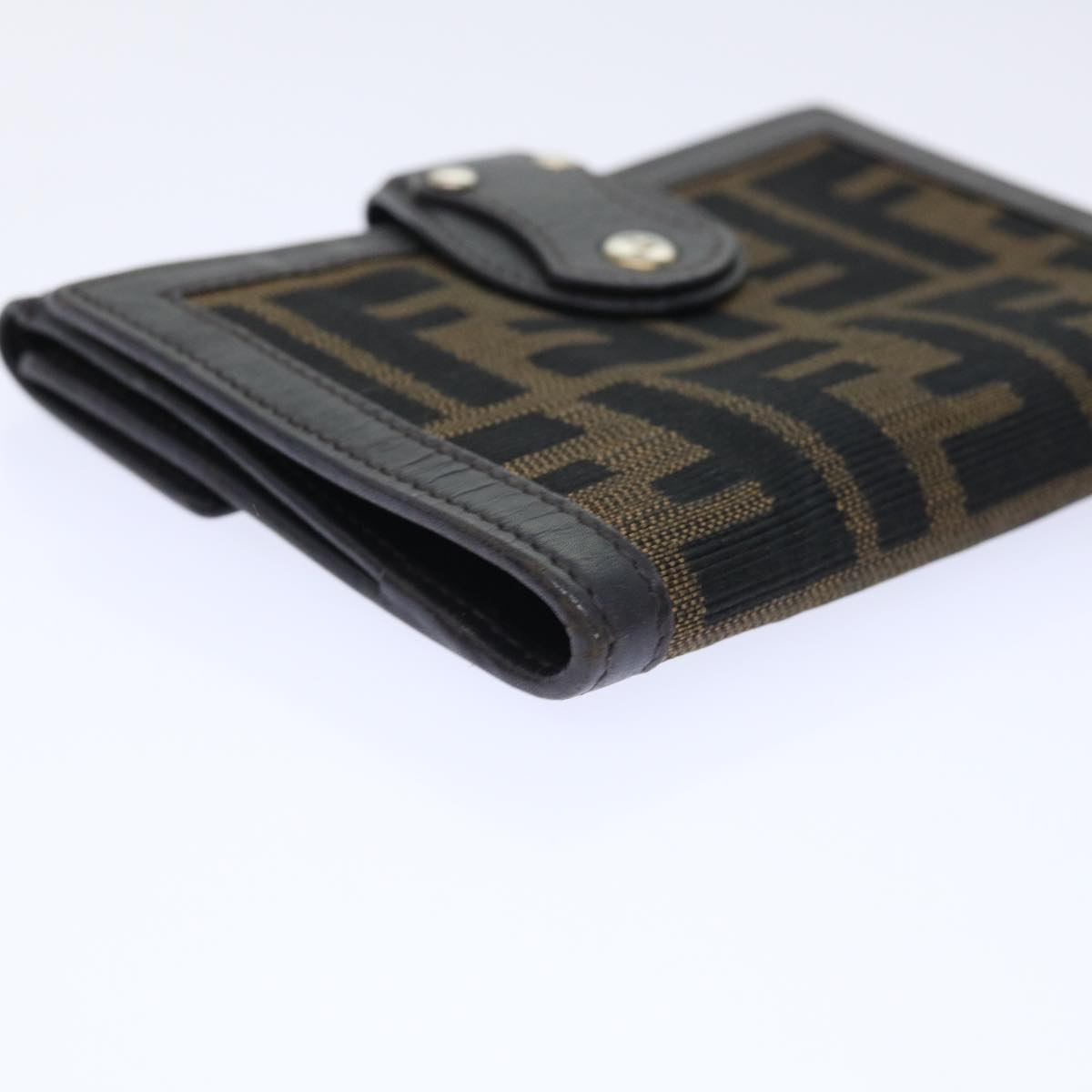 FENDI Zucca Canvas Wallet Black Brown Auth 50855