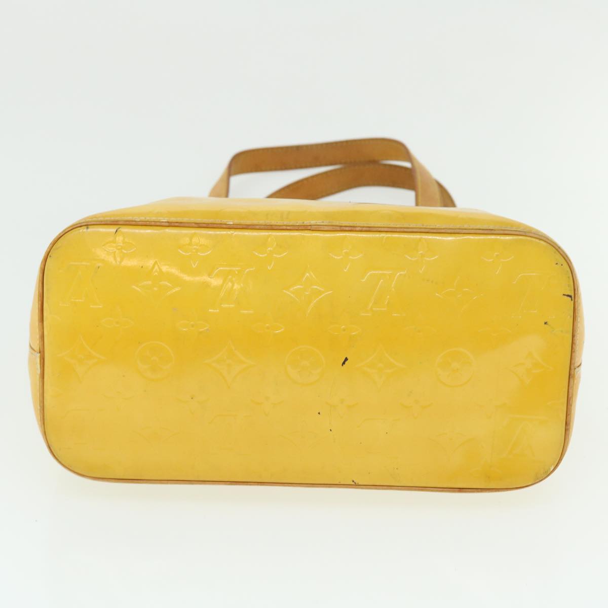 LOUIS VUITTON Monogram Vernis Houston Hand Bag Lime Yellow M91055 LV Auth 50944
