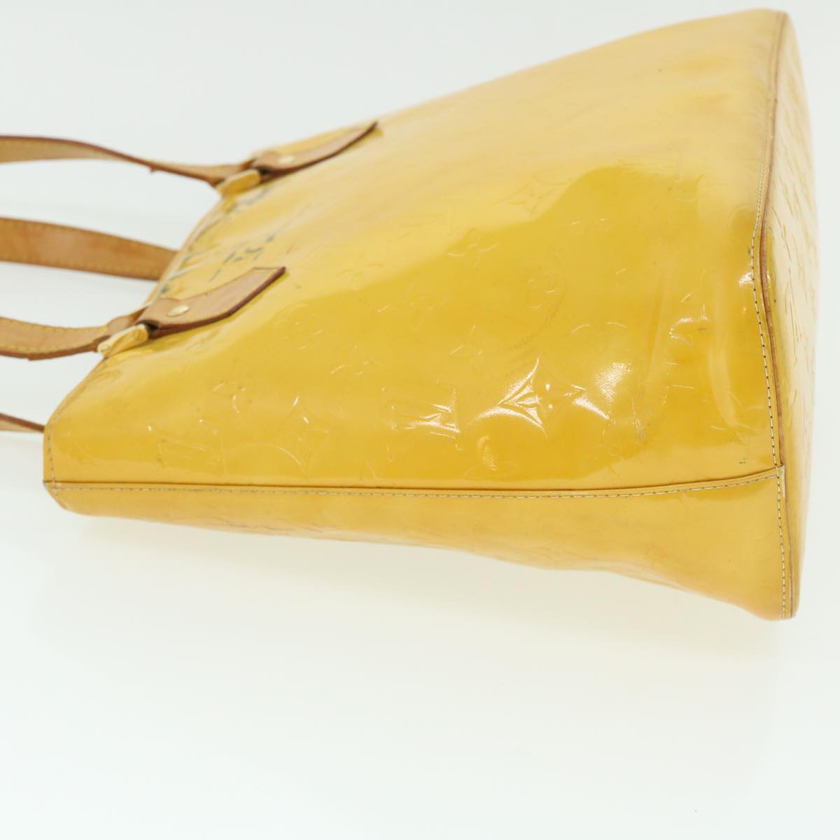 LOUIS VUITTON Monogram Vernis Houston Hand Bag Lime Yellow M91055 LV Auth 50944