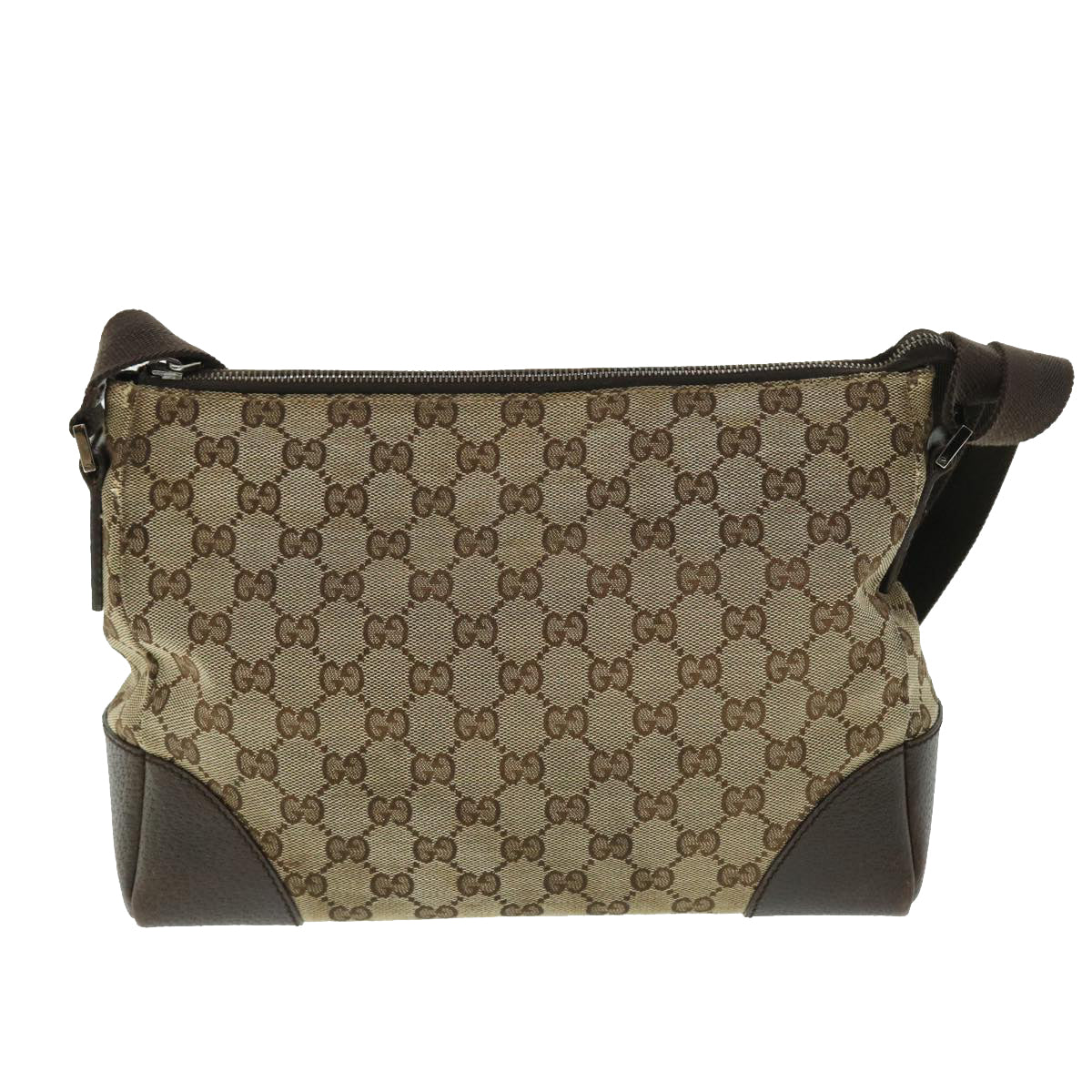 GUCCI GG Canvas Shoulder Bag Leather Beige 114273 203998 Auth 50985 - 0