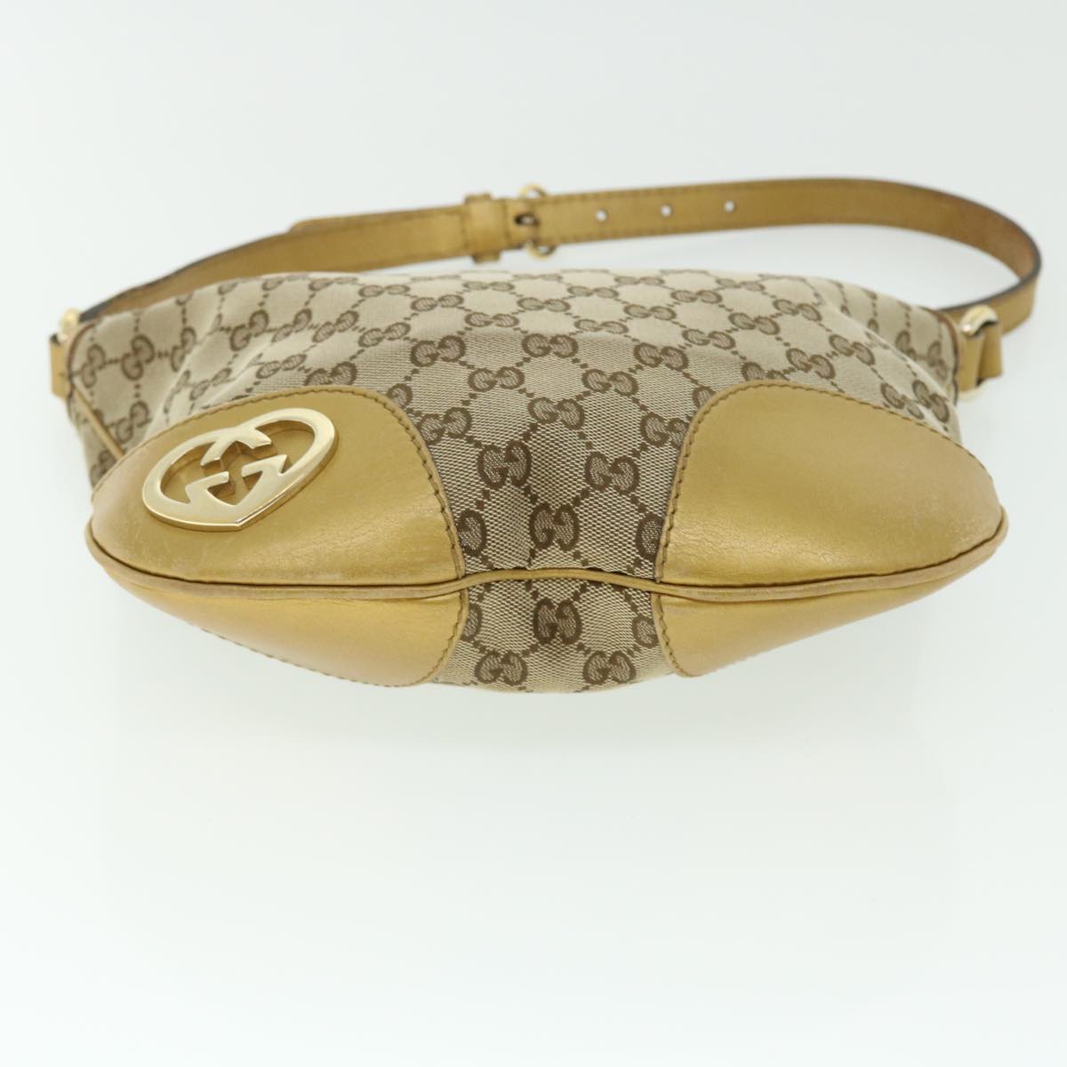 GUCCI GG Canvas Shoulder Bag Leather Beige Gold 257072 498879 Auth 50995