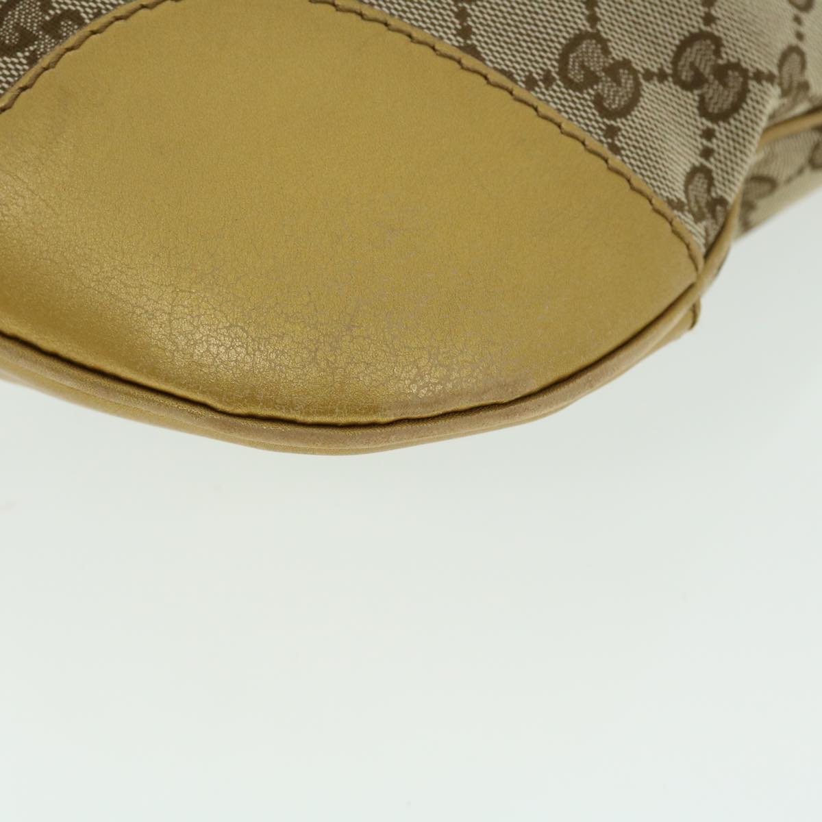 GUCCI GG Canvas Shoulder Bag Leather Beige Gold 257072 498879 Auth 50995