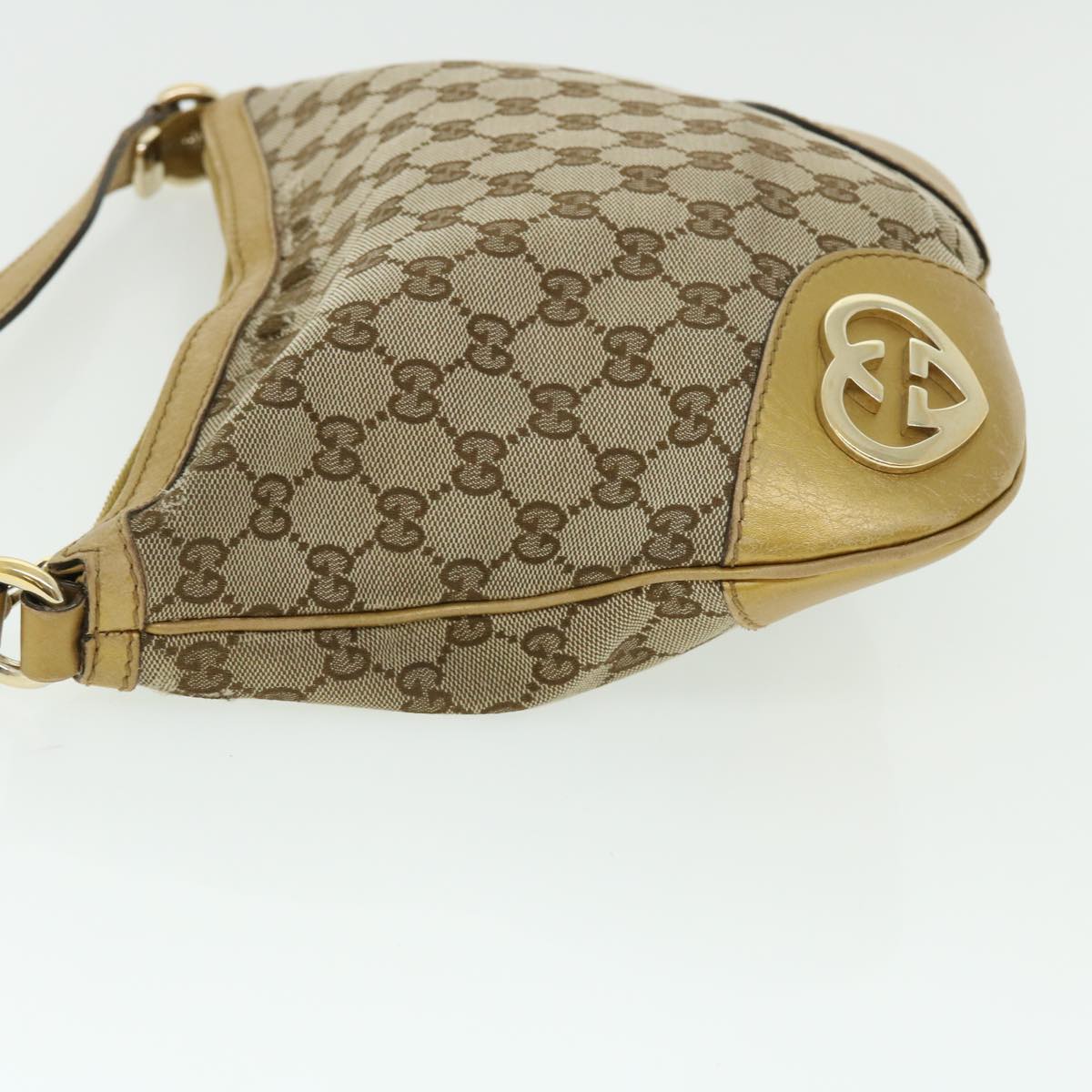 GUCCI GG Canvas Shoulder Bag Leather Beige Gold 257072 498879 Auth 50995