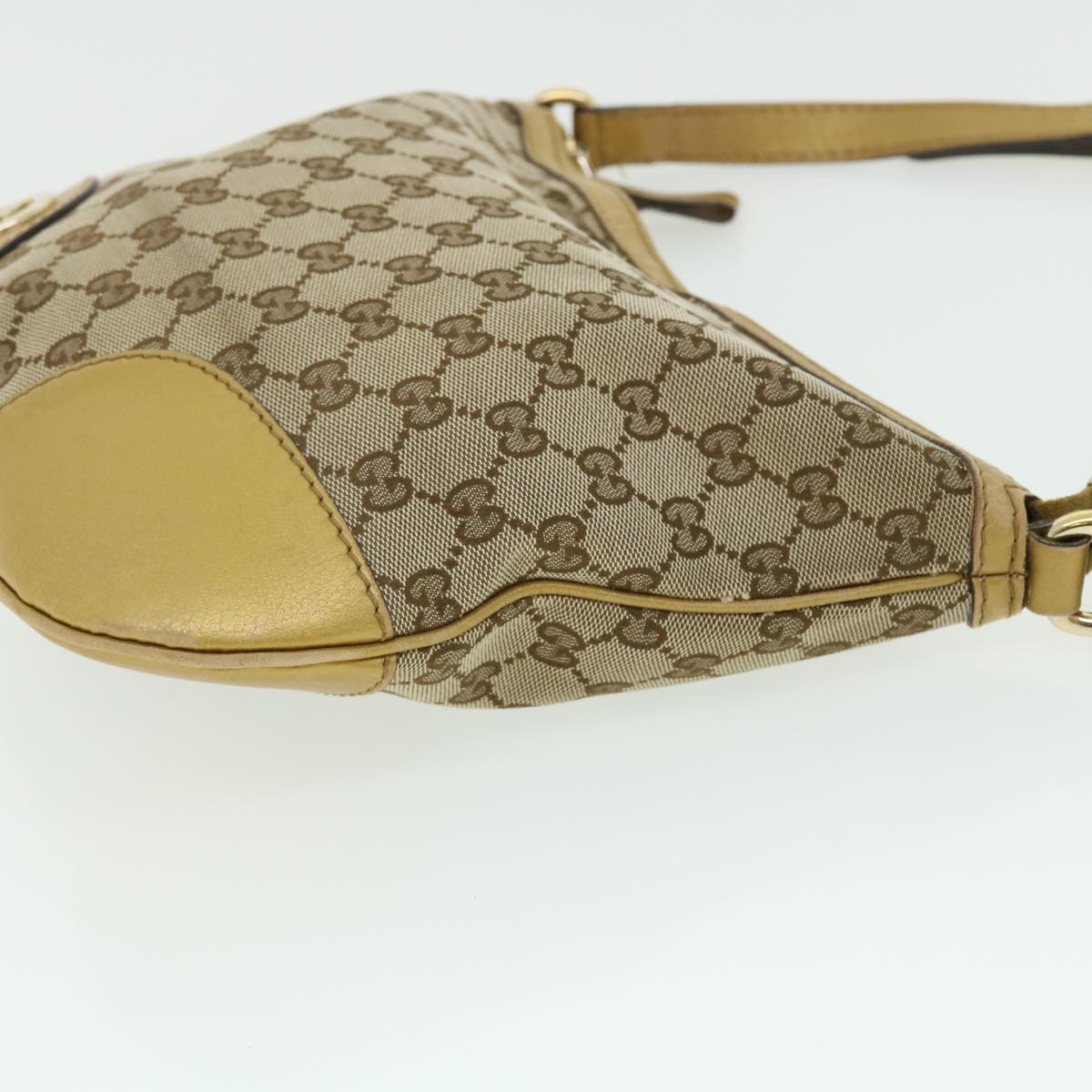 GUCCI GG Canvas Shoulder Bag Leather Beige Gold 257072 498879 Auth 50995