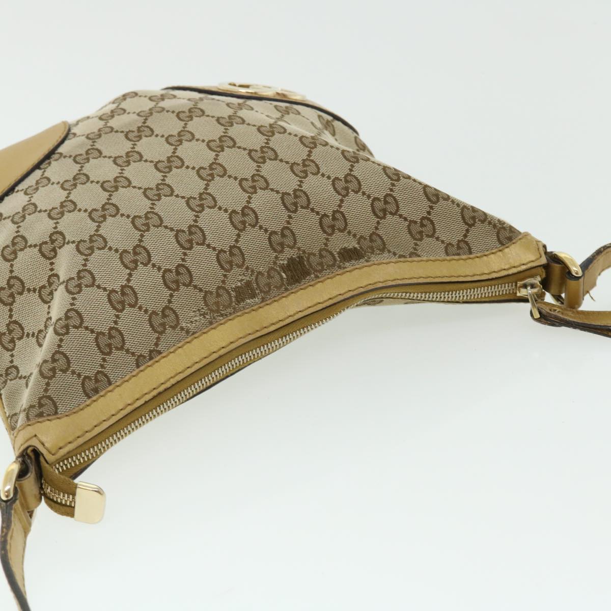 GUCCI GG Canvas Shoulder Bag Leather Beige Gold 257072 498879 Auth 50995