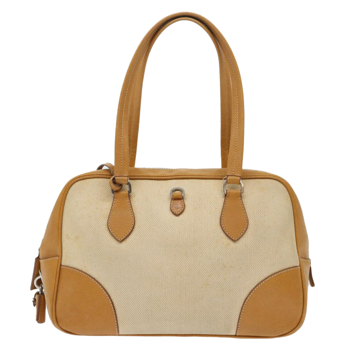 PRADA Hand Bag Canvas Leather Beige Orange Auth 51017