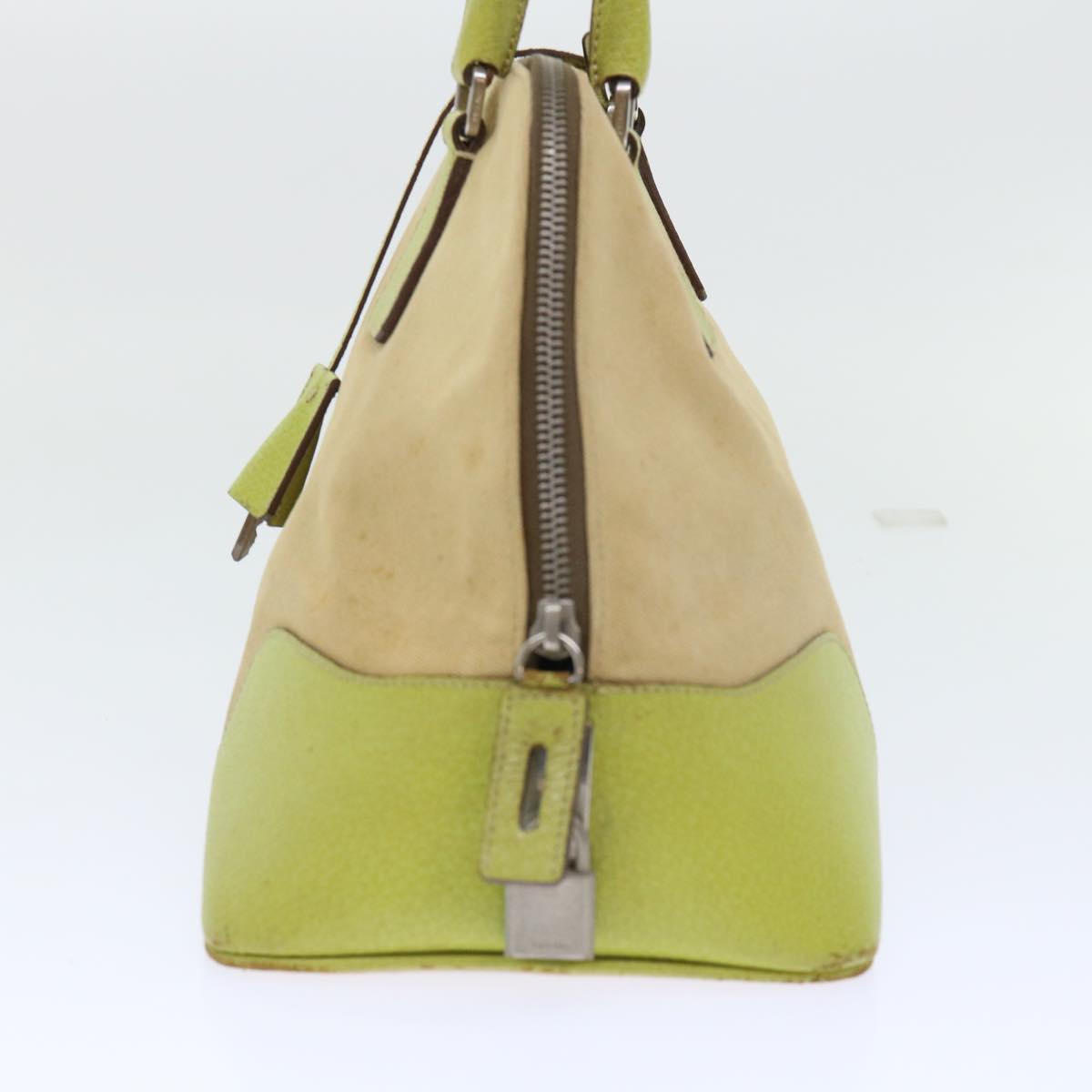 PRADA Hand Bag Canvas Leather Beige Auth 51018