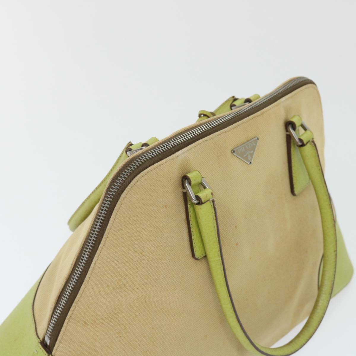 PRADA Hand Bag Canvas Leather Beige Auth 51018