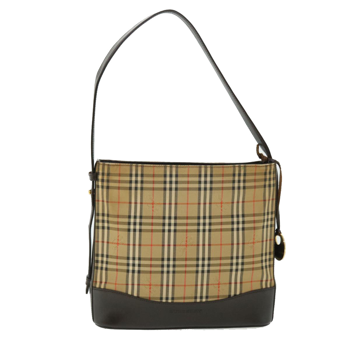 BURBERRY Nova Check Shoulder Bag Canvas Leather Beige Brown Red Auth 51027