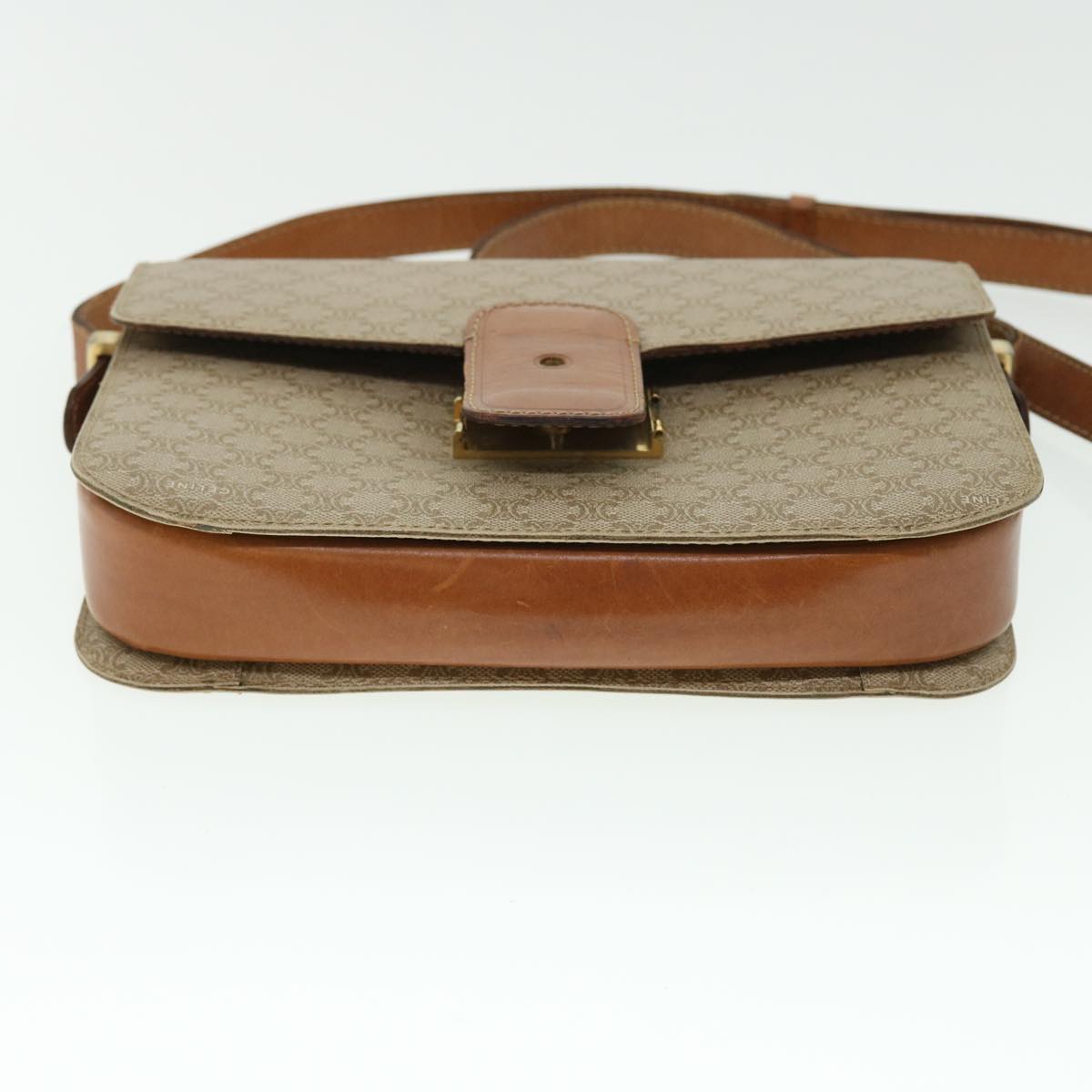 CELINE Macadam Canvas Shoulder Bag Canvas Leather Beige Brown Auth 51028