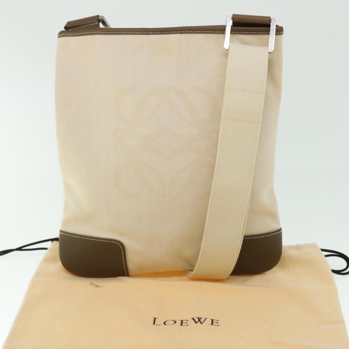 LOEWE Shoulder Bag Canvas Cream Auth 51029