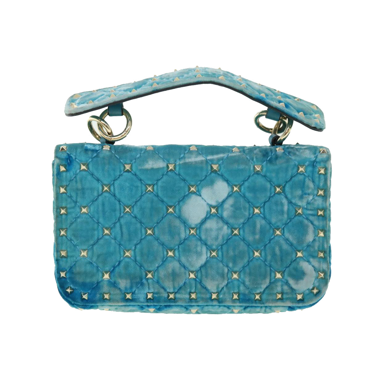 VALENTINO Quilted Chain Shoulder Bag Velor Light Blue Auth 51034 - 0