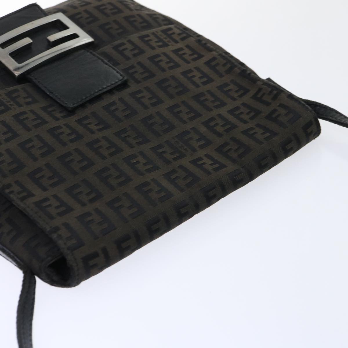 FENDI Zucchino Canvas Mamma Baguette Shoulder Bag Black Auth 51040