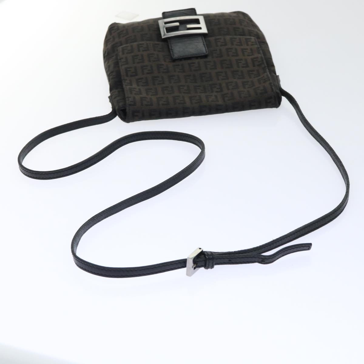 FENDI Zucchino Canvas Mamma Baguette Shoulder Bag Black Auth 51040