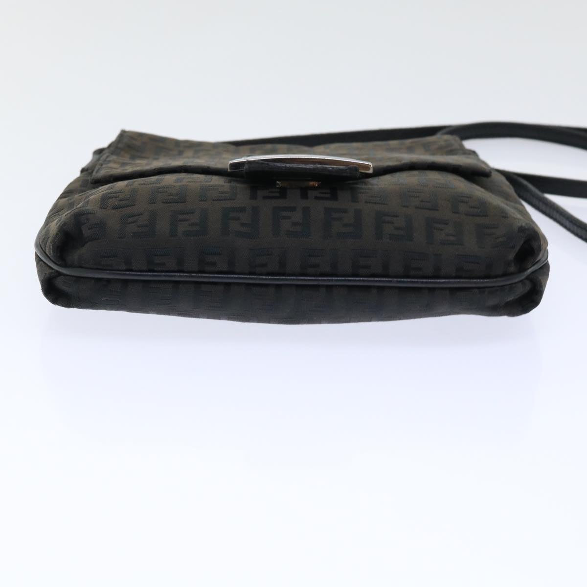 FENDI Zucchino Canvas Mamma Baguette Shoulder Bag Black Auth 51040