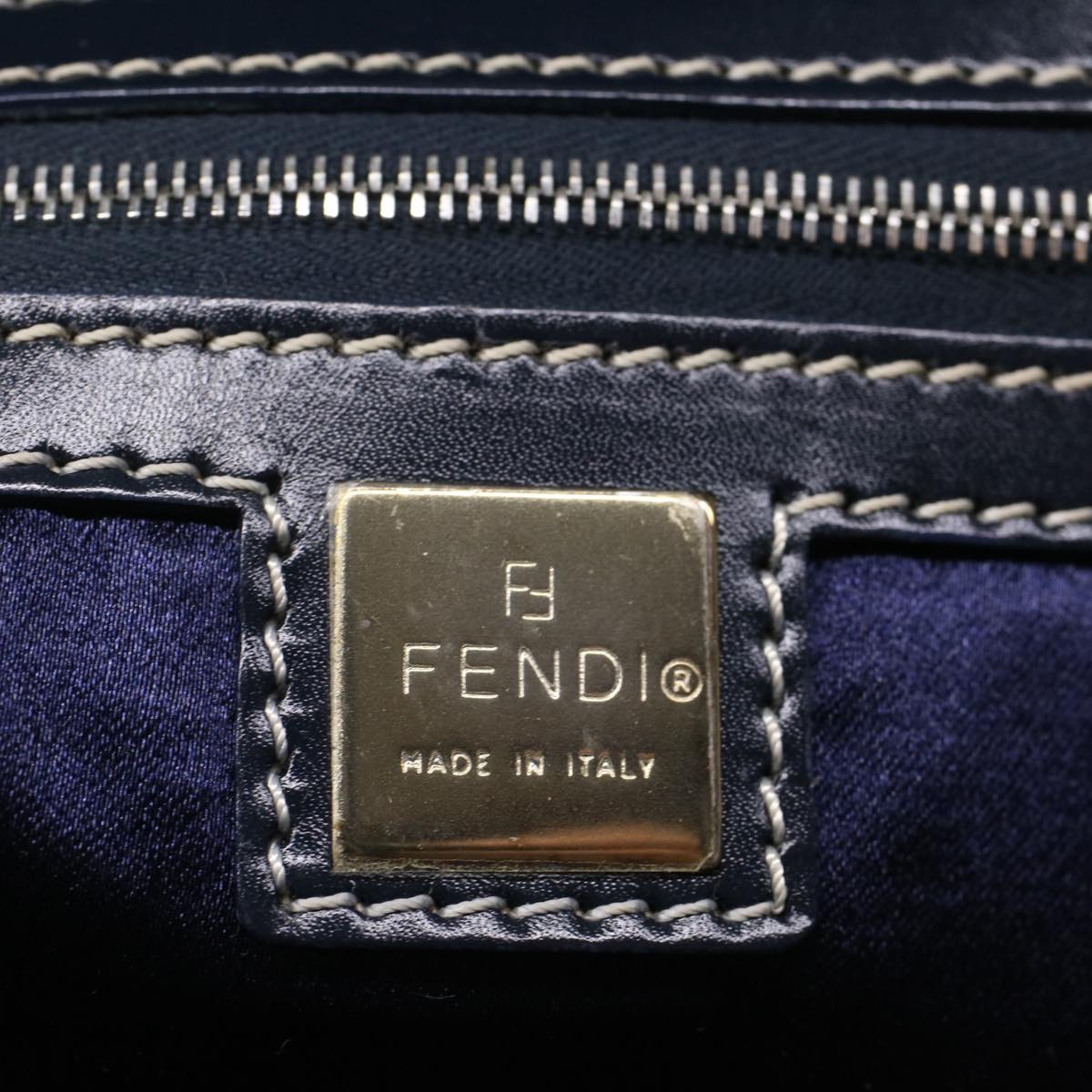 FENDI Zucchino Canvas Hand Bag Navy Auth 51041