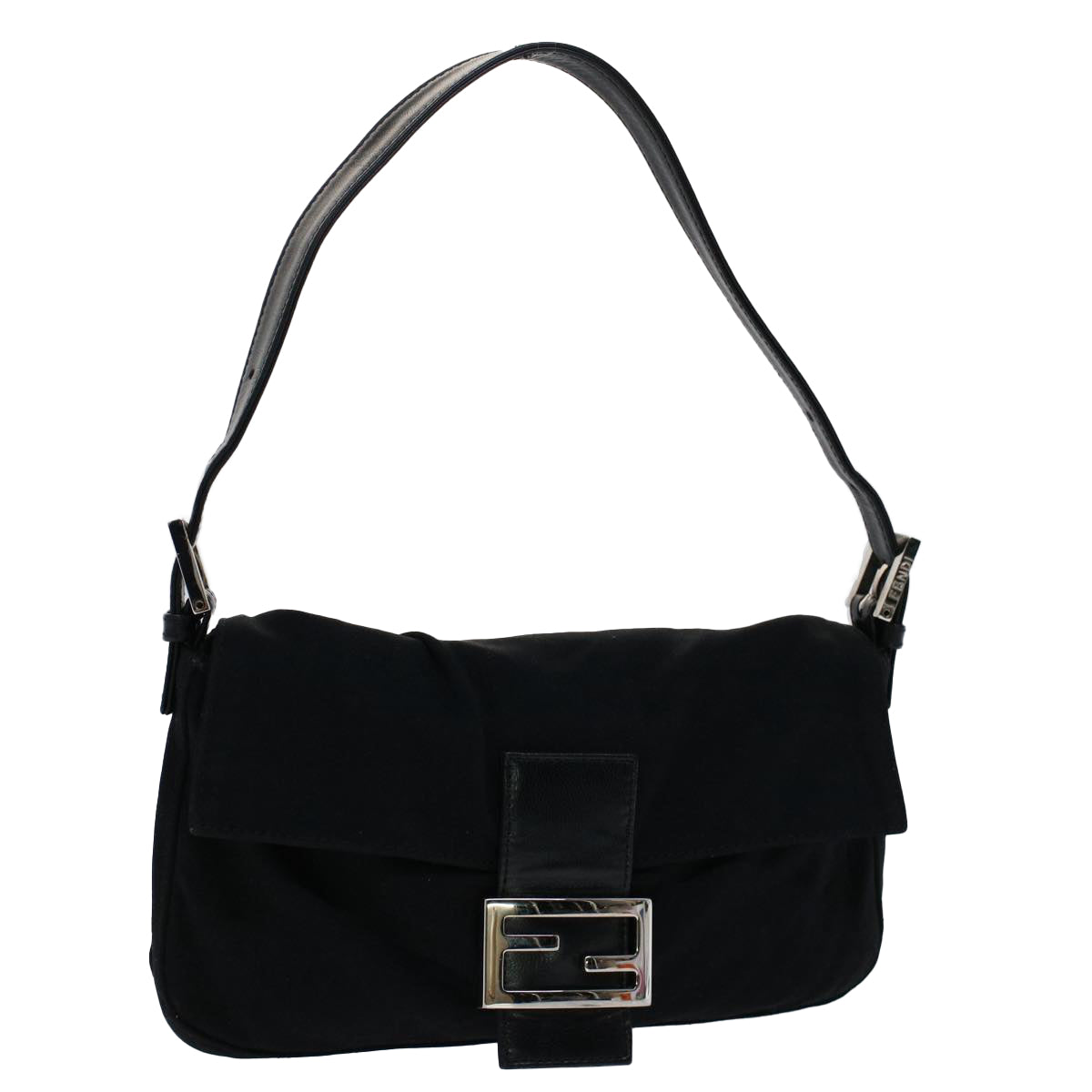 FENDI Mamma Baguette Shoulder Bag Nylon Black Auth 51049