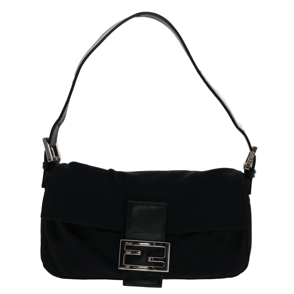 FENDI Mamma Baguette Shoulder Bag Nylon Black Auth 51049