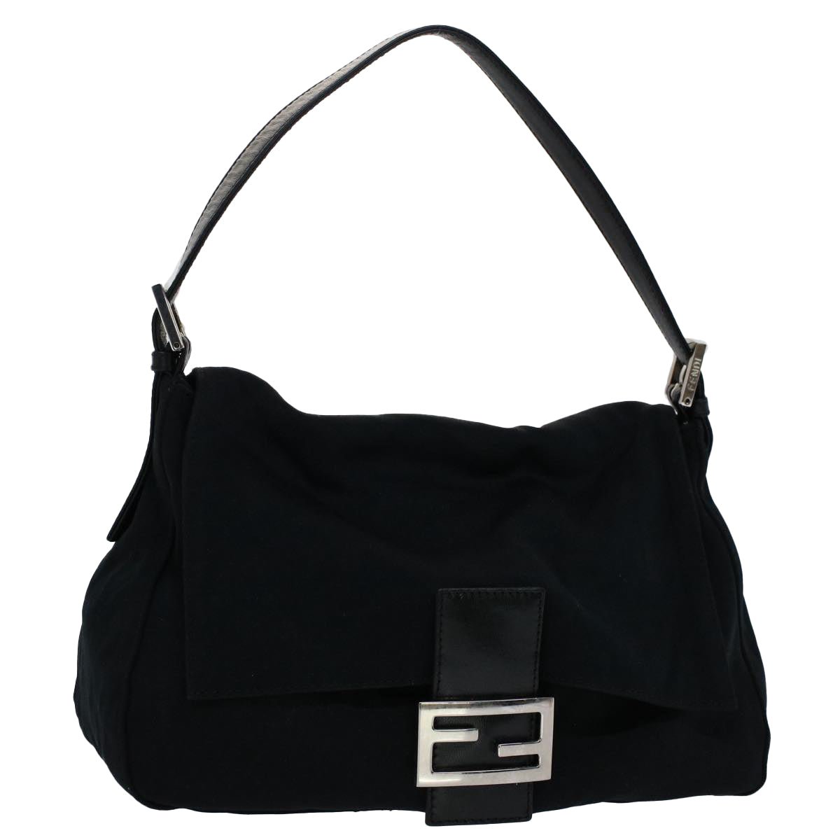 FENDI Mamma Baguette Shoulder Bag Nylon Black Auth 51051