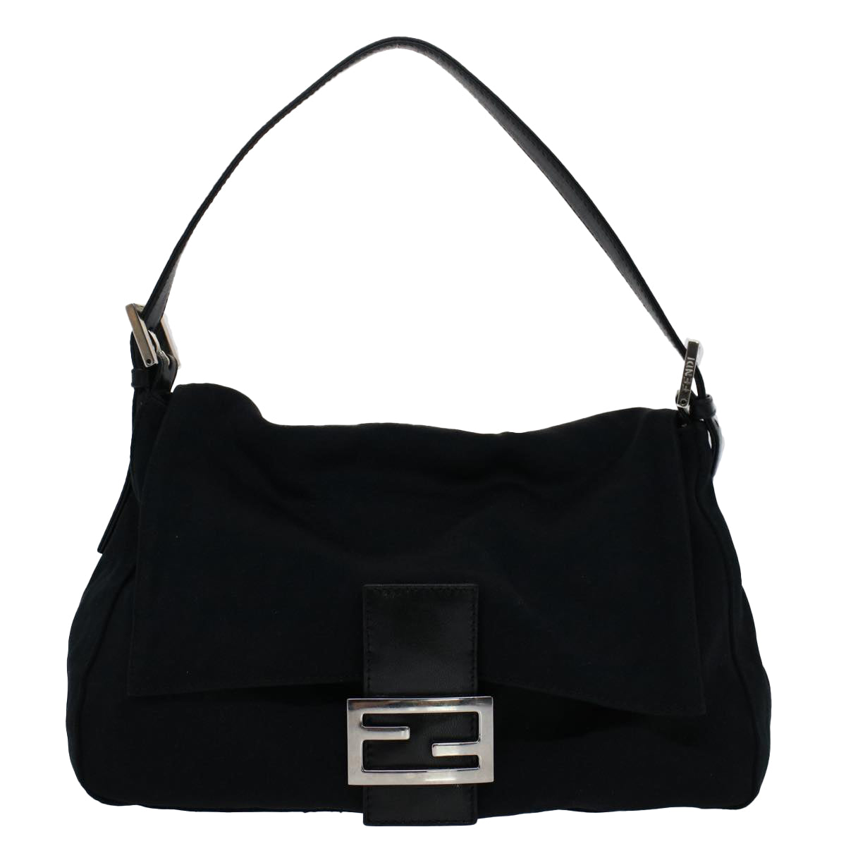 FENDI Mamma Baguette Shoulder Bag Nylon Black Auth 51051